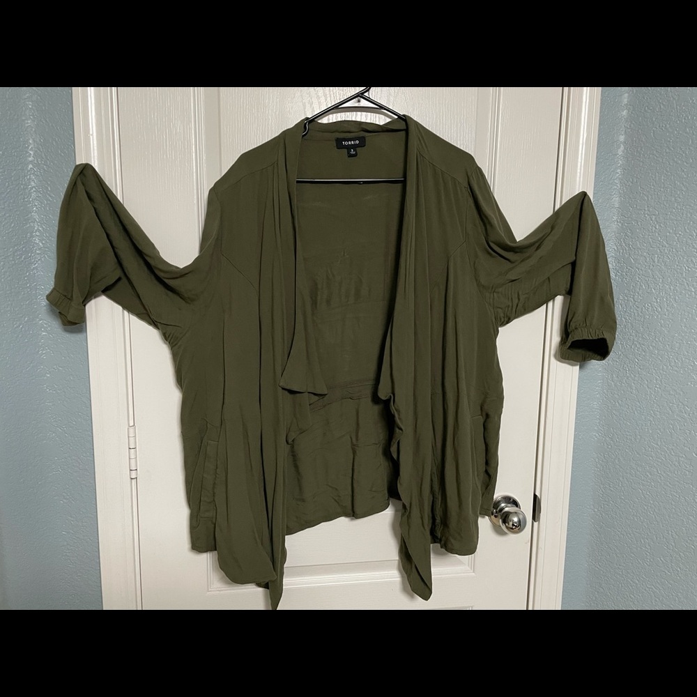 Olive Green Front Draped Cardigan
